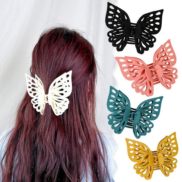Pinzas para el cabello de mariposa sólidas coreanas para mujer, horquilla grande hueca de doble capa de 5,51 pulgadas, accesorios para el cabello