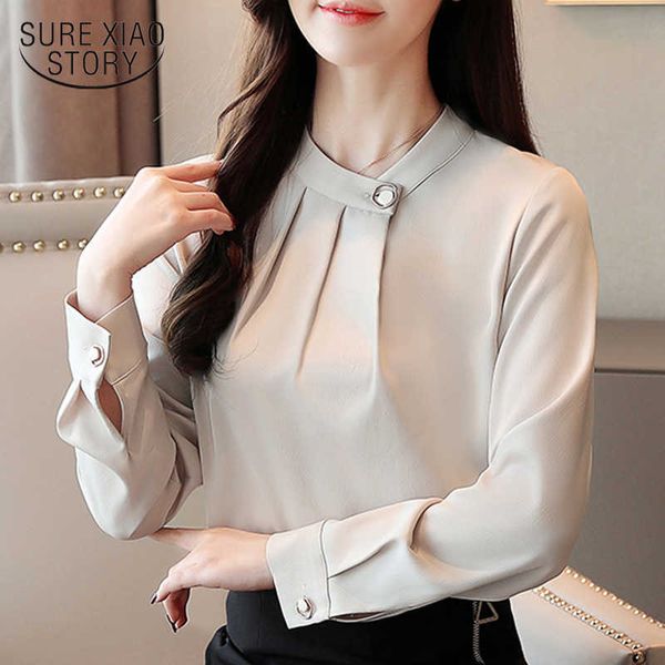 Coréen solide élégant printemps chemises femme à manches longues en mousseline de soie femmes hauts et chemisiers femmes dames chemises 8363 50 210527