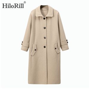 Koreaanse solide kantoor slijtage lange jas vrouwen elegante batwing mouw s bovenkleding dikker warme casual wollen 210508