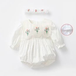 Koreanische Frühling Baby Mädchen Strampler Baumwolle Langarm Blume Stickerei Lose Infant Body geboren Outfits 240116