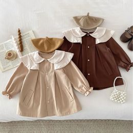 Manteau de printemps coréen pour enfants filles, en coton froncé à manches longues, veste solide pour bébé, vêtements d'extérieur polyvalents pour tout-petits, 240125