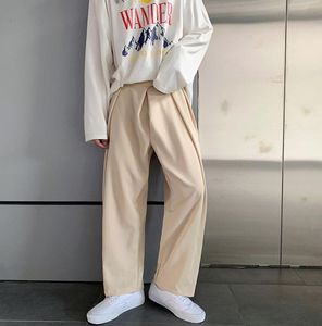 Pantalones de Wideleg Straight Coreano Men039s Moda de color sólido Pantalones de vestimenta informal