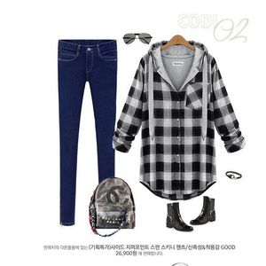 Coréen Streetwear Hoodies Oversize Hoodie Femmes À Capuche Patchwork Chic Plaid Chemise À Manches Longues Casual Bouton Femmes Sweat 201203