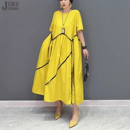 Style coréen 2023 Summer femme porte décontractée jaune noir Long Pullover Robe Loose Fit Big Taille Robe Femme JJXD366 240327