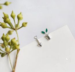 Style Coreano Asimétrico Green Engedlings Spachs Sprout Sterling Silver Mini Pending Femen Shovel Pendientes lindos