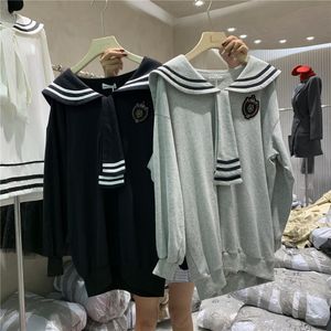Koreaanse stijl herfst vrouwen zeemanskraag lange mouwen tops meisjes dames pullover casual hoodies blouse a3979 210428
