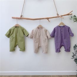 Koreaanse stijl baby jongens meisjes snoep kleur lange mouw rompertjes herfst losse casual coveralls 210508