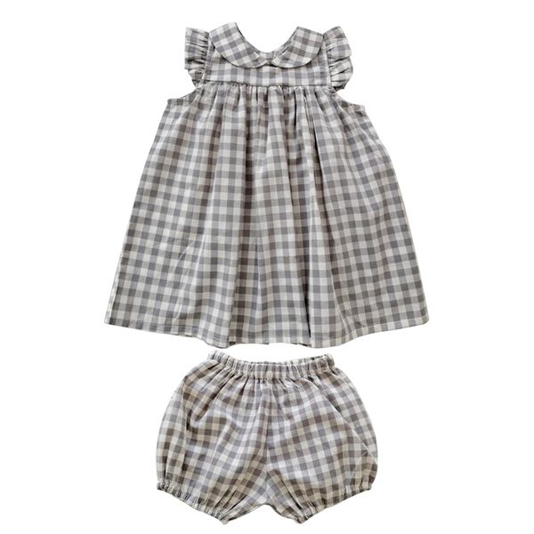 Coréen style bébé fille fixe une robe à carreaux bébé robe boutique vêtements pour enfant fille filles coton robe de baptême infantil 1-5y 210615