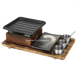 Juego de estufa de barbacoa de estilo coreano Comedor simple y doble vajilla placa de barbacoa de hierro fundido cuadrado horno de alcohol para horno 240410