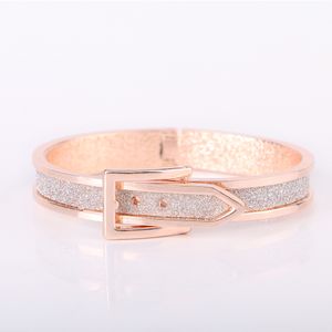 Koreaanse Stijl Riem Pin Gesp Open Manchet Armbanden Leer Rose Verguld Glanzende Kleurrijke Glitter Gepersonaliseerde Armband voor Vrouwen Meisjes Dames Sieraden Geschenken Bijoux