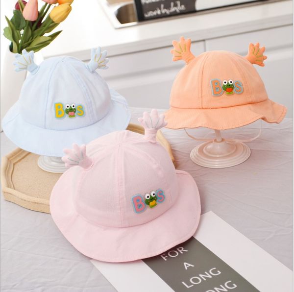 Sombrero de bebé bonito de rana de dibujos animados de estilo coreano, sombrero de cubo para niños y niñas, sombreros de protección solar de verano para niños, gorra de playa para exteriores