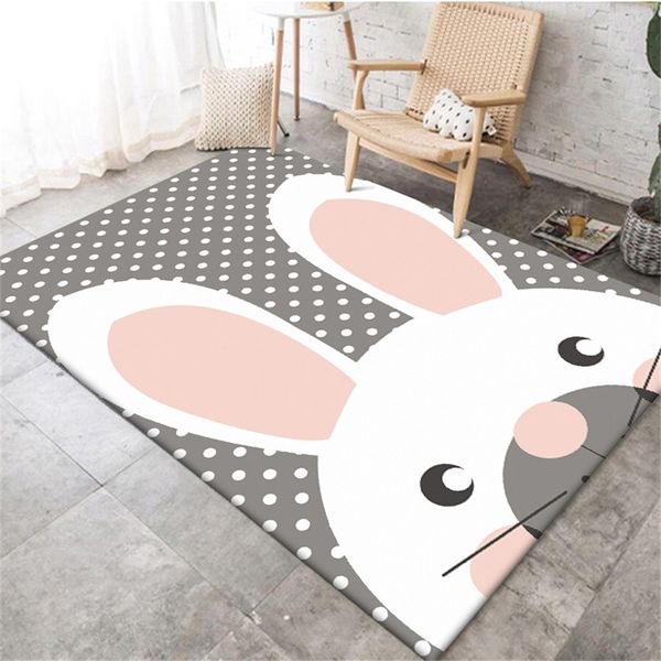 Alfombra de punto de onda gris y blanco de conejo de dibujos animados de estilo coreano para dormitorio de niños, alfombra para habitación de niñas, alfombra antideslizante para cocina, alfombras 210301
