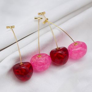 Pendientes colgantes de cereza de estilo coreano, bonitos pendientes largos para mujeres y niñas, joyería de moda creativa