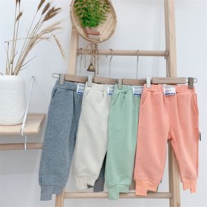 enfants de style coréen printemps couleur unie pantalons de survêtement garçons filles couleur bonbon appliques coton pantalon LJ201019