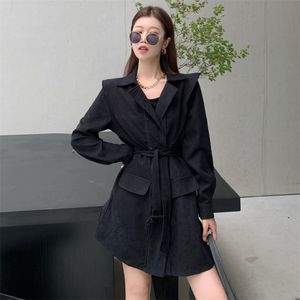 Style coréen mode Design sens petite taille à double boutonnage et mince robe de rue frite femmes GX1289 210507