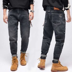 Style coréen mode hommes jean rétro noir gris élastique effiloché déchiré Vintage concepteur décontracté jambe large Denim pantalon