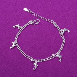 Dubbellaagse dolfijn armband enkelbandje zilveren sieraden voor dames in Koreaanse stijl