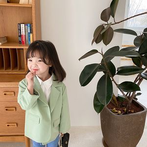 Koreaanse stijl meisjes mode effen kleur pak jassen losse casual all-match jassen kinderen outdiss 210508