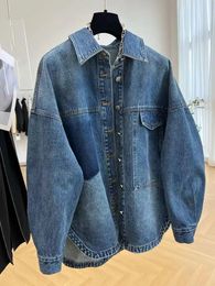 Koreanischen Stil High Street Fashion Übergroße Jeansjacke Frauen Lose Lange Hülse Taste Jean Jacken 231227