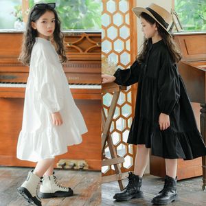 Vestidos para niños de estilo coreano para adolescentes Spring Long Puff mangas longitudes de la rodilla Camisa de niños pequeños Vestido 10 12 13 14 15 16y L2405