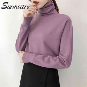 Koreaanse stijl gebreide vrouwen turtleneck mode herfst winter trui lange mouw jumper trui vrouwelijke knitwear 210421