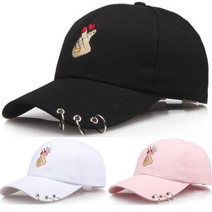 Casquettes de baseball de style coréen dame printemps été doigts amour anneaux argentés décoration chapeau de protection solaire sports de plein air casquette de balle pour hommes et femmes