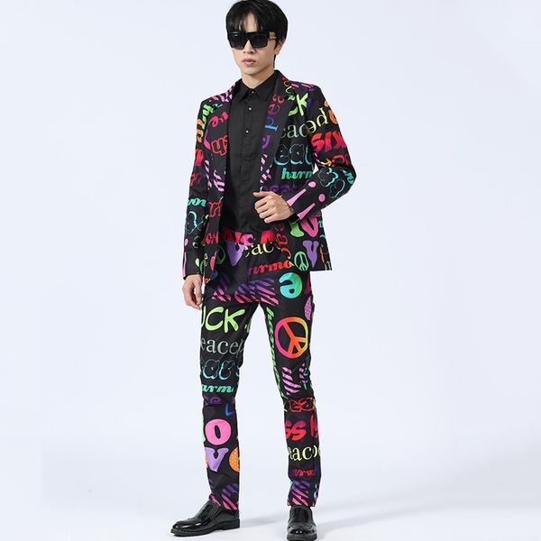 Traje de estilo coreano con estampado de letras, cantante masculino, Bar, puesta en escena, chaqueta ajustada, pantalones, conjunto de 2 piezas, estudio fotográfico, club nocturno, traje de fiesta, traje de baile Hip Hop