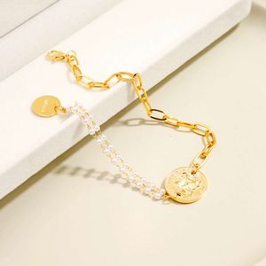 Koreaanse stijl lichte parelketen splitsen armband met metalen stijl, gepersonaliseerd ontwerp, elegante sieraden voor vrouwen