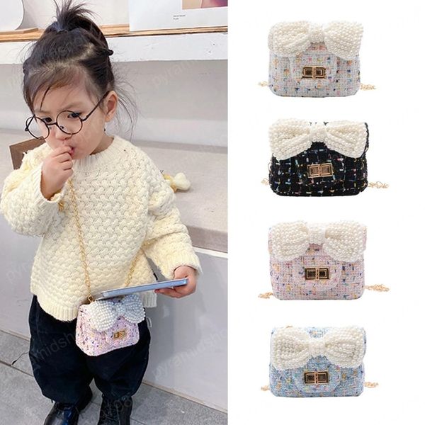 Monederos y bolsos de estilo coreano para niñas, monedero bonito con lazo de perlas para niños, bolso cruzado para niñas, monedero para niños