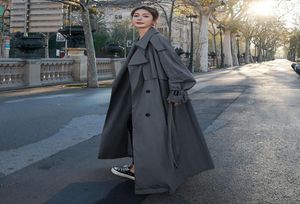 Koreaanse stijl losse oversized Xlong Women039S Trench Coat Doublebreasted riem Lady mantel Windscheper Spring Fall Outerwear G6498810