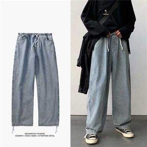 Style coréen Loose Wide Leg Jeans pour hommes bleu Baggy Denim pantalon Kpop vêtements mode Jeansy Ulzzang Cargo Jeans mâle 211011