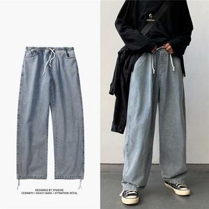 Style coréen Loose Wide Leg Jeans pour hommes bleu Baggy Denim pantalon Kpop vêtements mode Jeansy Ulzzang Cargo Jeans mâle 211009