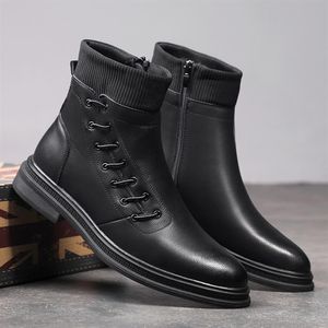 Koreaanse stijl luxe mannen zwarte enkel laarzen modezijde veter trending korte vrije tijd schoenen mannelijk platform bota's maat 38-43339B