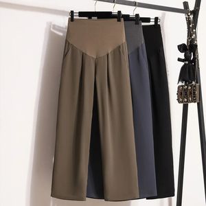Pantalons de maternité de style coréen pantalon du bureau de mode mince de fine dame pantalon de ventre élégant pantalon droit enceinte 240524