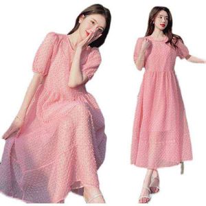 Style coréen maternité robes d'été pâte feuilletée manches Oneck femme enceinte robe de plage douce couleur unie grossesse vacances vêtements J220628