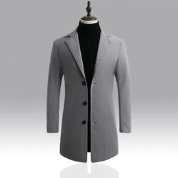 Style coréen hommes Trench manteau revers boutons manteau de laine pardessus décontracté vestes hommes chaud Long vêtements d'extérieur printemps coupe-vent 240117