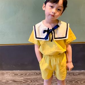 Koreaanse stijl marine zomer jongens kleding sets top + korte 2 stks Kid kleding kinderen pak 210528