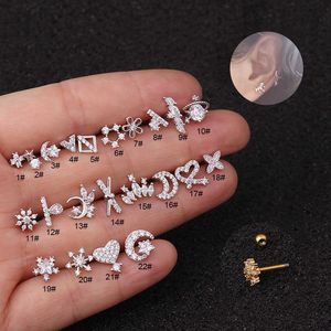 Estilo coreano novo 16g haste grossa orelha osso prego de aço inoxidável dupla face parafuso traseiro mini feminino zircão cúbico piercing brincos studs branco banhado a ouro atacado