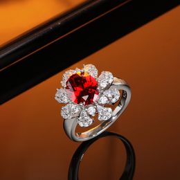 Koreaanse stijl niche delicate bloem diamant robijn ring S925 sterling zilver zoete bloemblaadje ring veelzijdige romantische sieraden cadeau