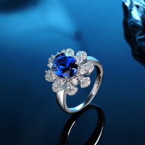 Bague en argent Sterling S925 avec diamant et saphir, Niche de Style coréen, fleur délicate, pétale doux, bijoux romantiques polyvalents, cadeau