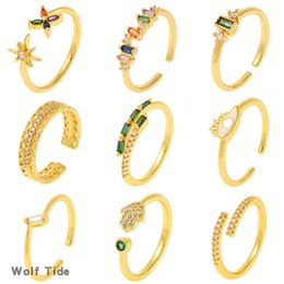 Offene Manschetten-Fingerringe im koreanischen Stil, glänzende Zirkonia-Öffnung, Hochzeit, Brautschwanz-Ring, offener verstellbarer Schmuck, weibliche Finger-Cluster-Ringe für Frauen im Großhandel