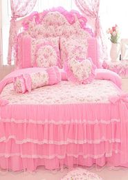 Ensemble de literie en dentelle rose de style coréen King Queen Size 4pcs Rose Imprimerie Princesse Couvrette de lit Joupes de lit de lit Coton Hom4629047