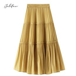 Falda larga de calidad de estilo coreano para mujer nueva falda plisada de moda de ocio de línea A para primavera Otoño Invierno 210415