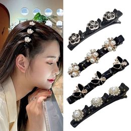 Style coréen ruban acrylique cristal fleurs pinces à cheveux pour fille strass doux mignon frange côté Barrettes élastique bec de canard pince 1314