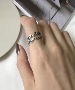 Style coréen S925 argent sterling avec trous en maille ouverte antique vintage face anneau petit doigt Ring5959341