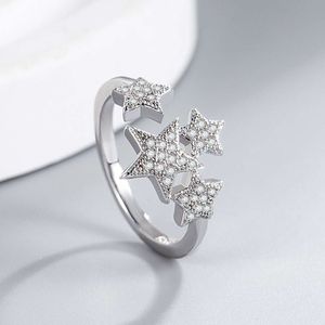 Bague ouverte en diamant avec petite étoile plaquée argent de style coréen pour hommes