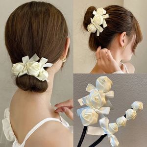 Diadema con forma de rosa de imitación de estilo coreano, agradable lazo para el pelo para niña, diadema con cola de caballo atada, accesorios para el cabello para mujer