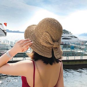 Koreaanse stijl gespleten strik hoeden zomer vrouwen brede rand hoeden opvouwbare outdoor zonblok caps