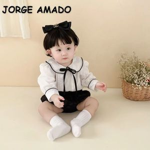 Koreaanse Stijl Lente Baby Meisje Sets Lange Pofmouwen Peter Pan Kraag Strik Bodem ShirtsPure PP Shorts Kinderkleding E6811 240307