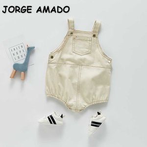 Koreaanse stijl lente baby meisjes jongens bodysuit denim overalls jumpsuit geboren casual kinderkleding E32 210610